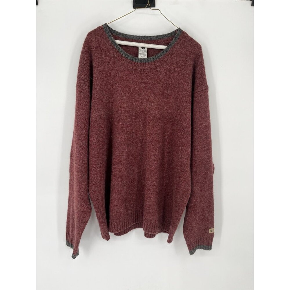 Vtg 90s Columbia Shetland Wool Sweater Mens XXL Burgundy Crewneck Gray Contrast